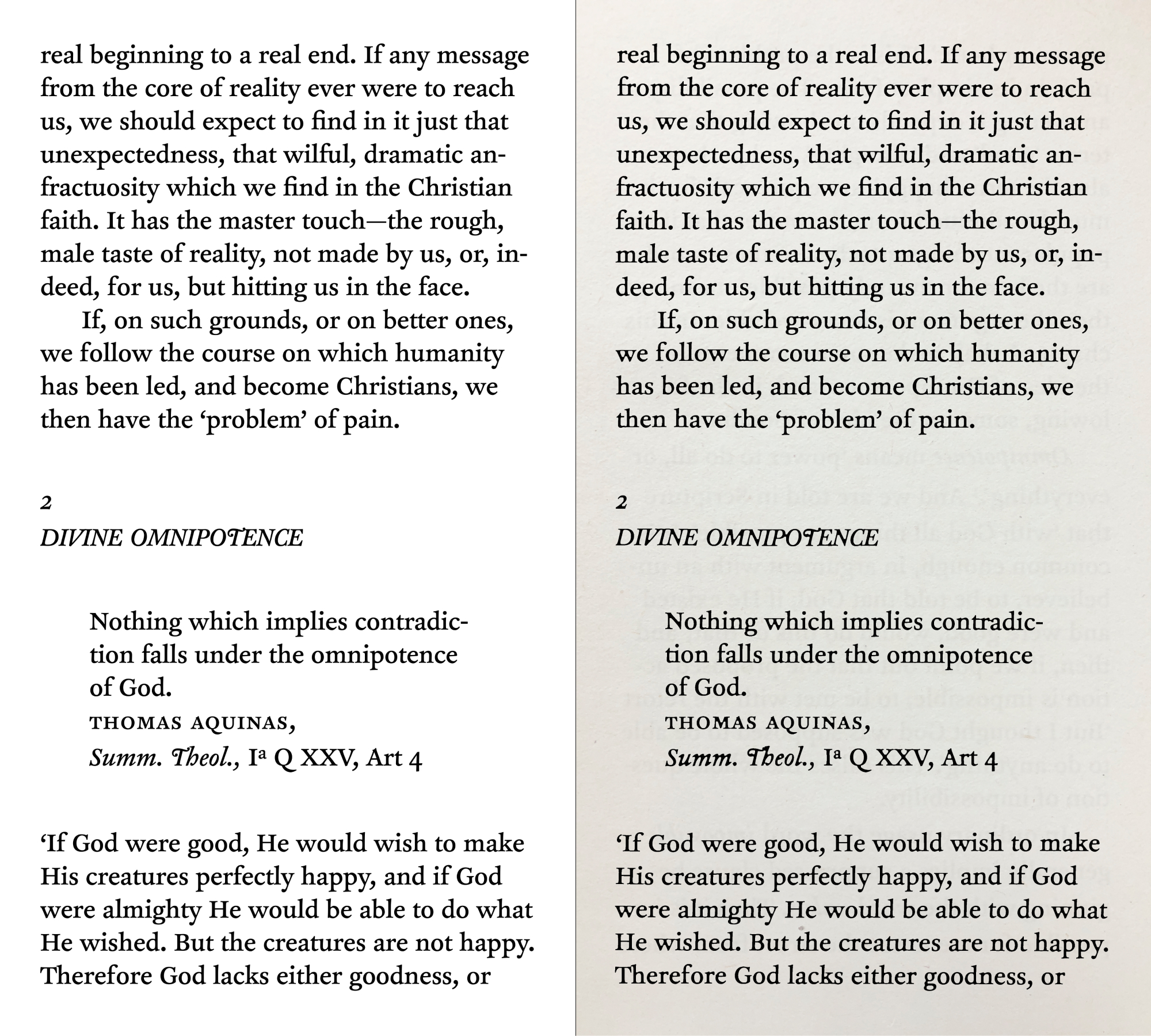 Two book pages. At left is a page from a digital PDF. At right is the same page but modified to look less digital.